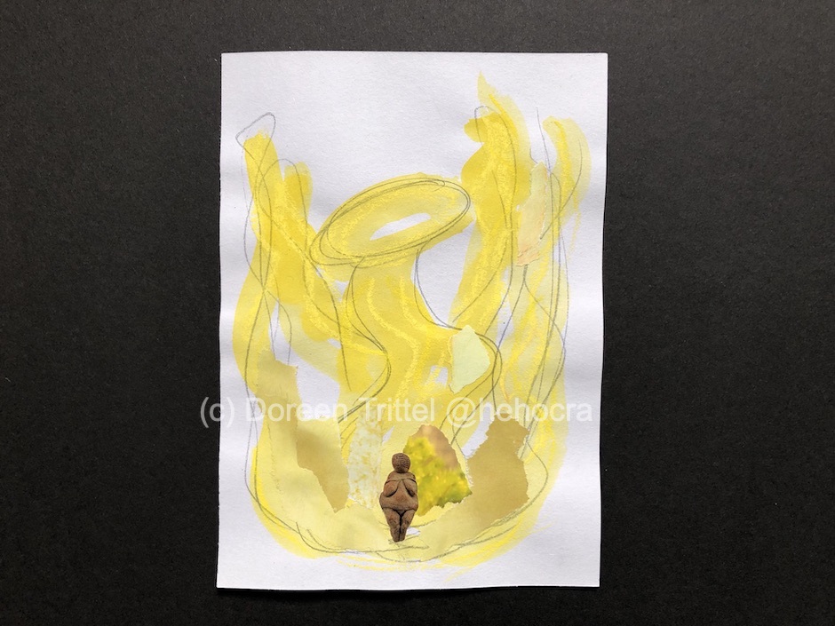 Weiblich gelb, Materialmix auf Papier, (c) Doreen Trittel